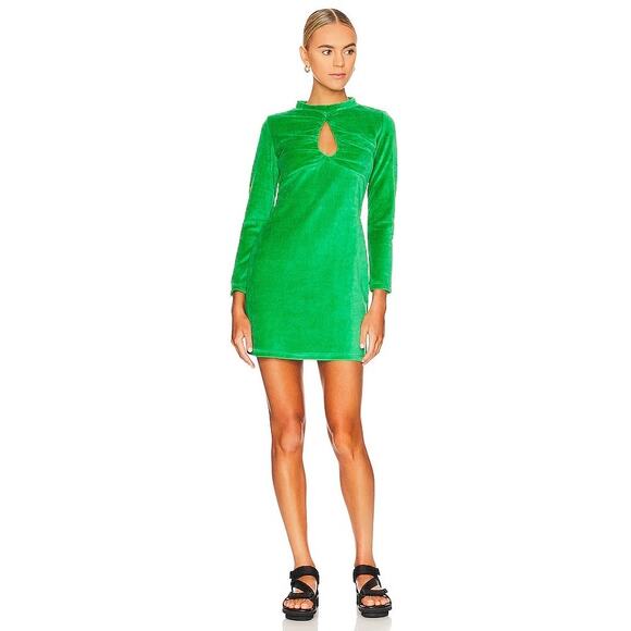 Callahan Dresses & Skirts - Callahan Willa Emerald Velvet Keyhole Mini Dress Long Sleeve Sz S Retro Festive